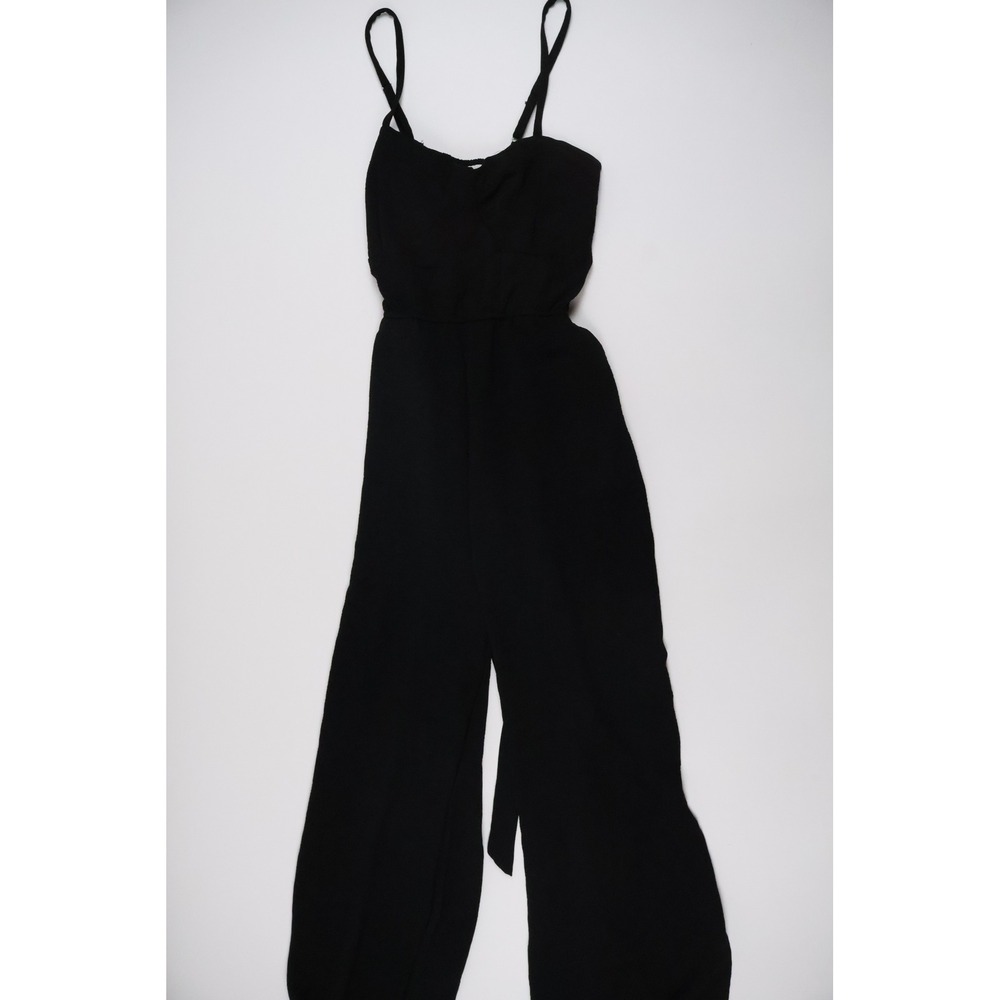 Jolie & Joy Jumpsuit Tie Waist Wide Leg Black Solid Large